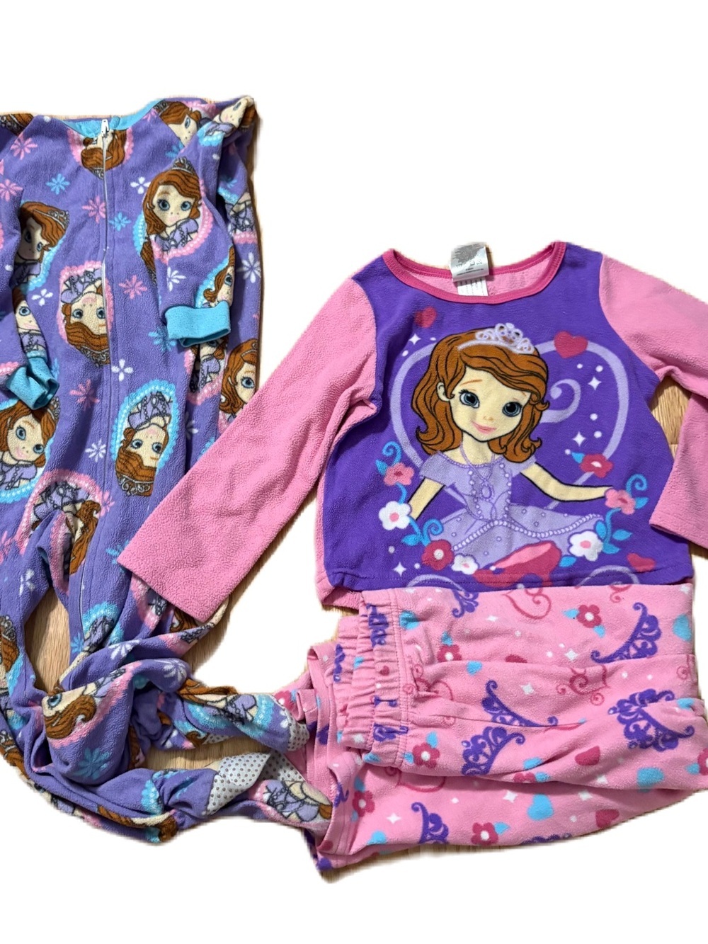 Vintage Disney Sofia the First Pajama Bundle Lot 4T One Piece Sleeper Fleece